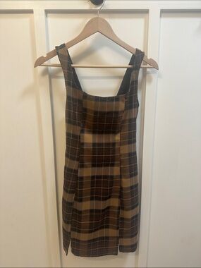 Cider Brown Plaid Pinafore Mini Dress